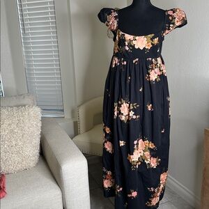 Free people NWT Long Dress Chic Black Floral Maxi Dress